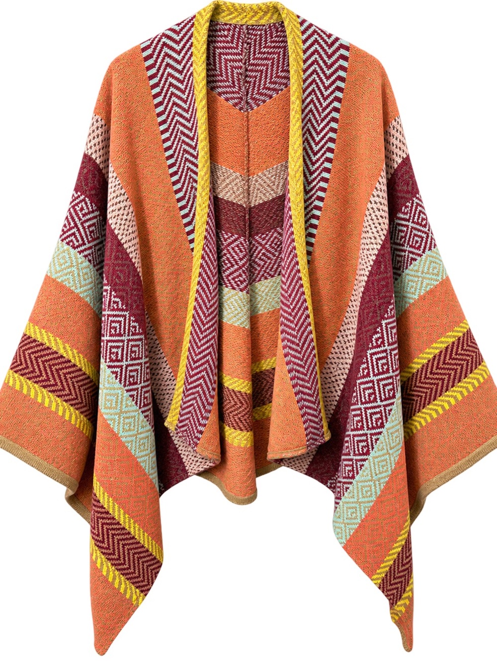BCBGeneration Geometric Boho Open Front Poncho Cardigan Multicolor